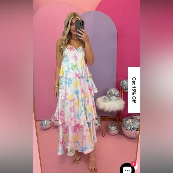 Ruffle Multicolored Bow Midi/Maxi Dress with Straps, Fly Boutique, Baby Shower - Picture 1 of 4